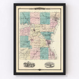 Vintage Map of Winnebago County, Wisconsin 1878