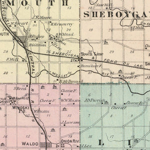 Vintage Map of Sheboygan County, Wisconsin 1878