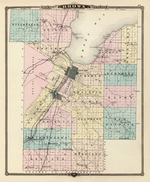 Vintage Map of Brown County, Wisconsin 1878