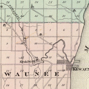 Vintage Map of Kewaunee County, Wisconsin 1878
