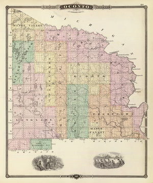 Vintage Map of Oconto County, Wisconsin 1878
