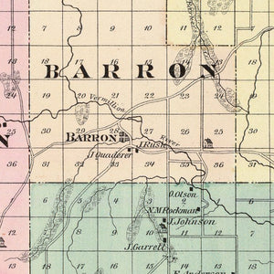 Vintage Map of Barron County, Wisconsin 1878