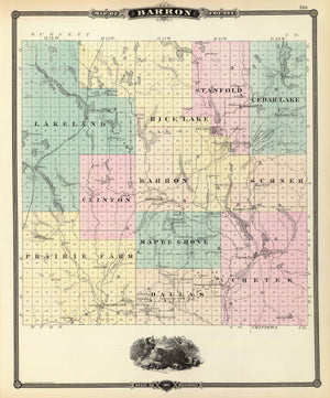 Vintage Map of Barron County, Wisconsin 1878