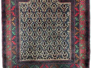 3x5 New Vintage Handmade Wool Rug Tribal Balouch Turkoman Prayer Rug Veggie Dyes