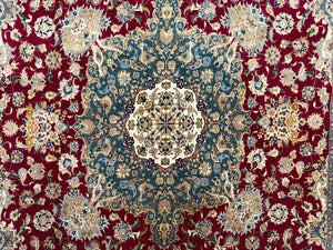 Stunning Persian Tabriz Rug 5x7, Signed by Masterweaver, Maroon, Floral Medallion, Ultra Fine 70 Raj 625 KPSI, Kork Wool Silk Foundation, Handmade