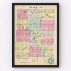 Vintage Map of Coffey County, Kansas 1887