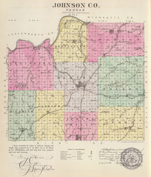 Vintage Map of Johnson County, Kansas 1887