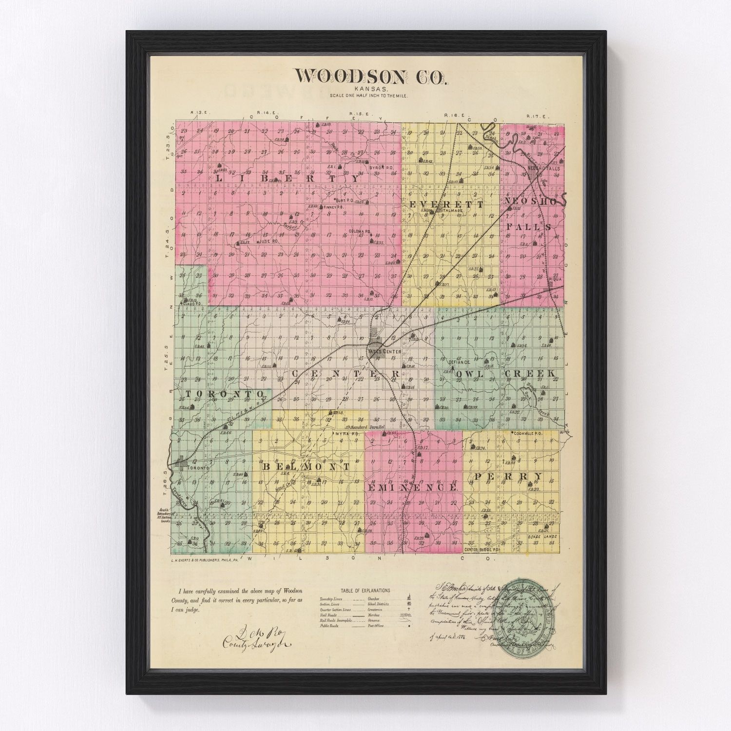 Vintage Map of Woodson County, Kansas 1887