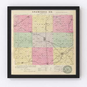 Vintage Map of Crawford County, Kansas 1887