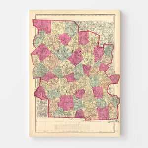 Vintage Map of Worcester County, Massachusetts 1871