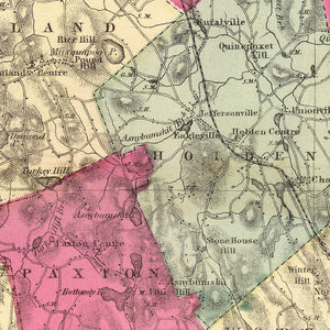 Vintage Map of Worcester County, Massachusetts 1871
