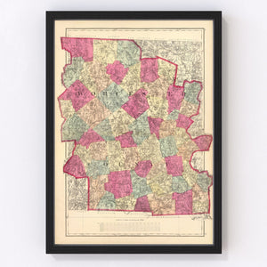 Vintage Map of Worcester County, Massachusetts 1871