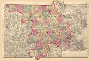 Vintage Map of Middlesex County, Massachusetts 1871