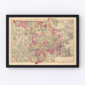 Vintage Map of Middlesex County, Massachusetts 1871