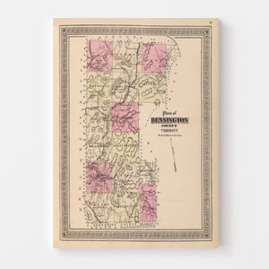 Vintage Map of Bennington County, Vermont 1876