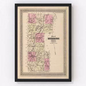 Vintage Map of Bennington County, Vermont 1876