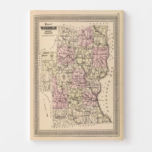 Vintage Map of Windham County, Vermont 1876