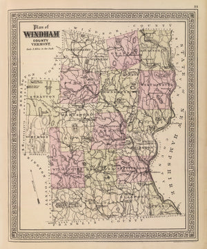 Vintage Map of Windham County, Vermont 1876
