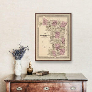 Vintage Map of Windsor County, Vermont 1876