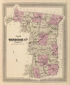 Vintage Map of Windsor County, Vermont 1876