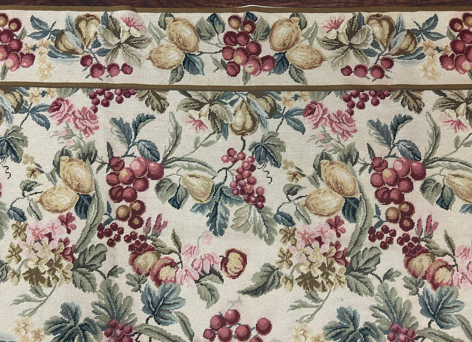 Floral Needlepoint Rug 6x9, Fruits Grapes Allover Floral Design, Beige/Cream Colorful Wool Vintage Needlepoint Carpet, Needlepoint Area Rug