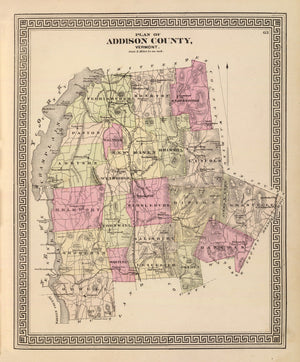 Vintage Map of Addison County, Vermont 1876