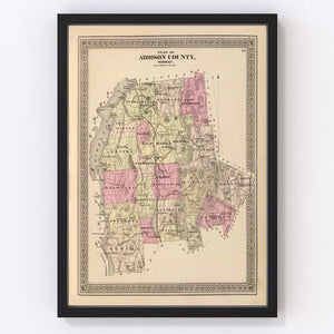 Vintage Map of Addison County, Vermont 1876