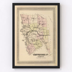 Vintage Map of Chittenden County, Vermont 1876