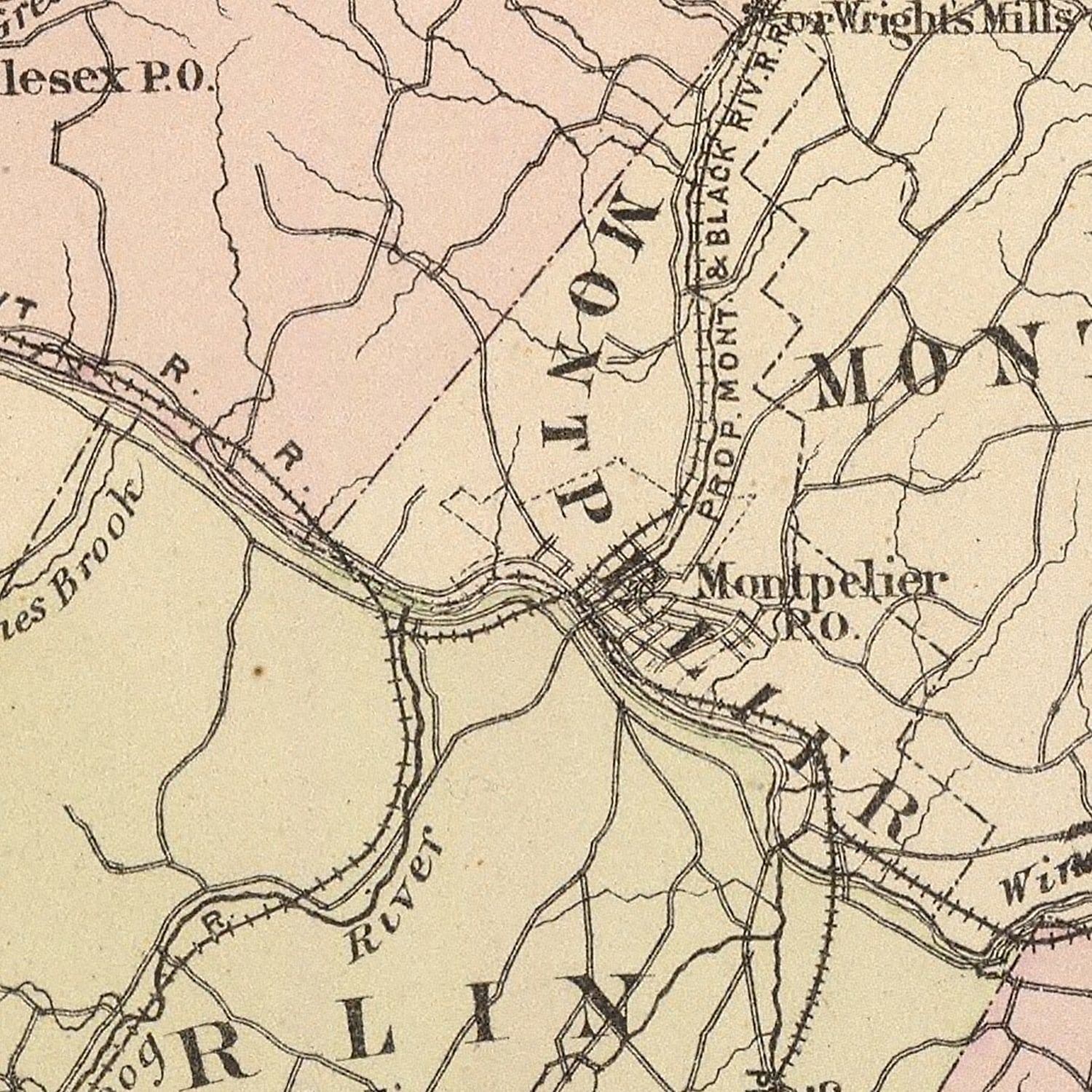 Vintage Map of Washington County, Vermont 1876