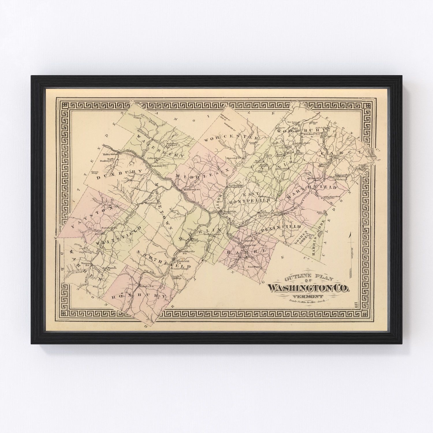 Vintage Map of Washington County, Vermont 1876