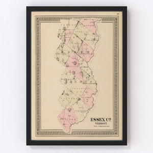 Vintage Map of Essex County, Vermont 1876