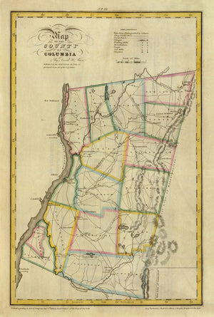 Vintage Map of Columbia County, New York 1829