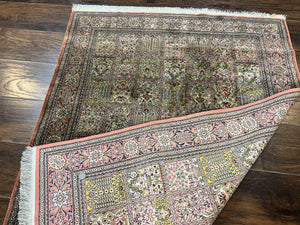 Magnificent Persian Silk Rug 3.7 x 5, Persian Qum Rug, Panel Design, Kheshti Garden, Extremely Fine 650 KPSI - 70 Raj, Hand Knotted, Vintage, Multicolor