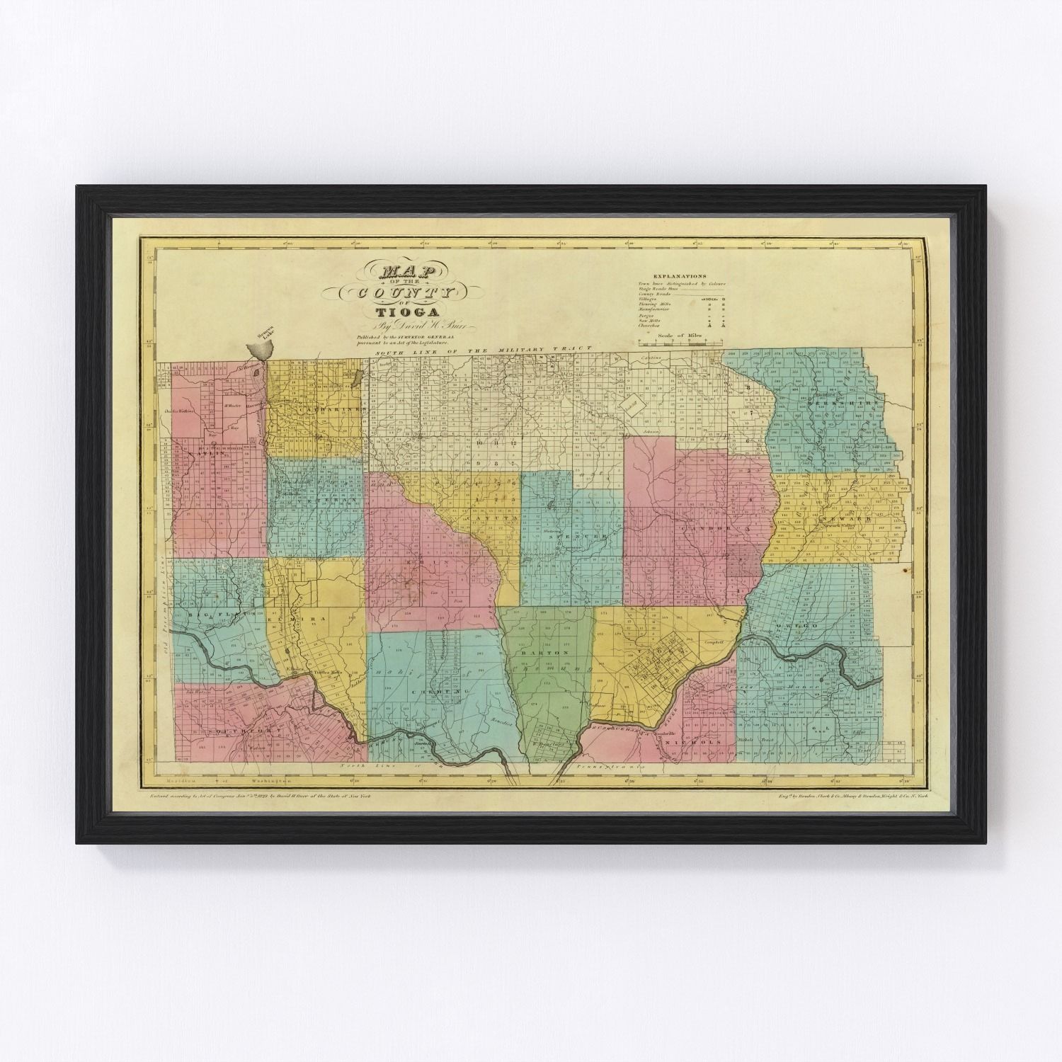 Vintage Map of Tioga County, New York 1829