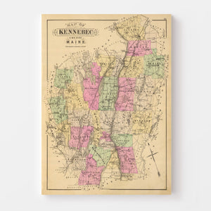 Vintage Map of Kennebec County, Maine 1885
