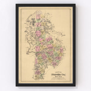 Vintage Map of Oxford County, Maine 1885