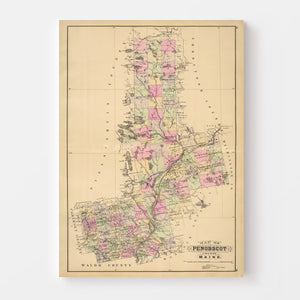 Vintage Map of Penobscot County, Maine 1885