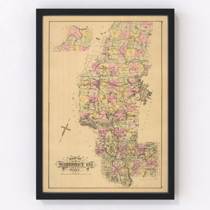 Vintage Map of Somerset County, Maine 1885
