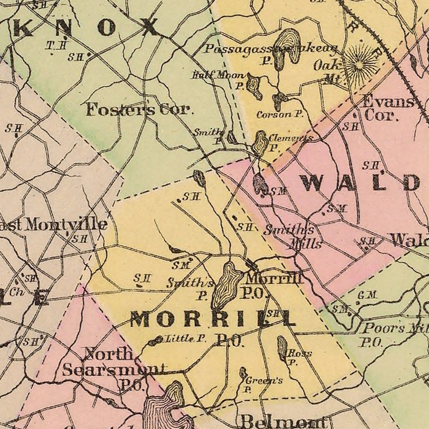 Vintage Map of Waldo County, Maine 1885
