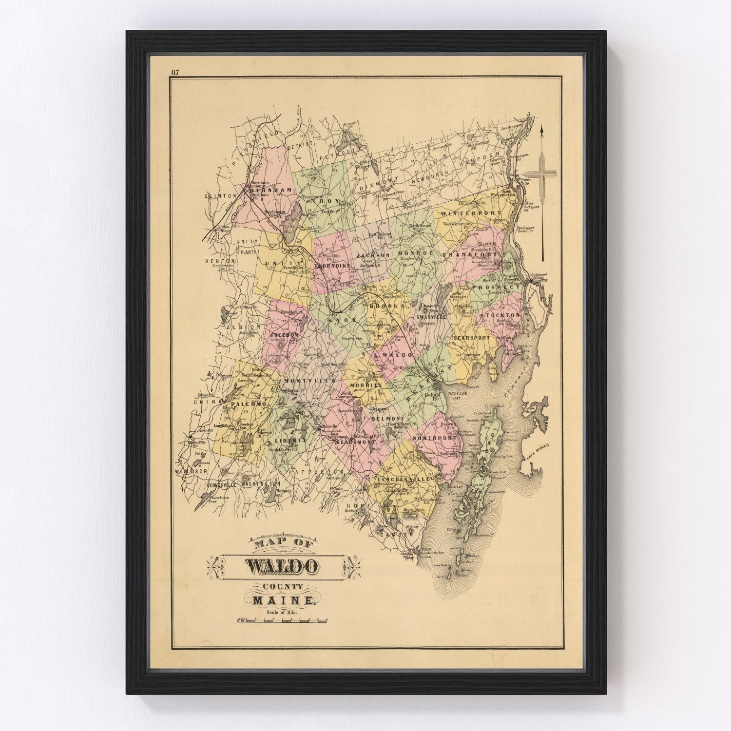 Vintage Map of Waldo County, Maine 1885