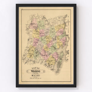 Vintage Map of Waldo County, Maine 1885