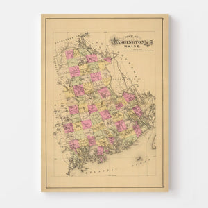 Vintage Map of Washington County, Maine 1885