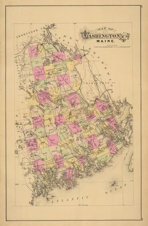 Vintage Map of Washington County, Maine 1885