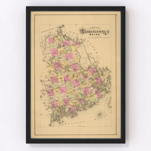 Vintage Map of Washington County, Maine 1885