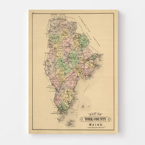 Vintage Map of York County, Maine 1885