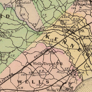 Vintage Map of York County, Maine 1885