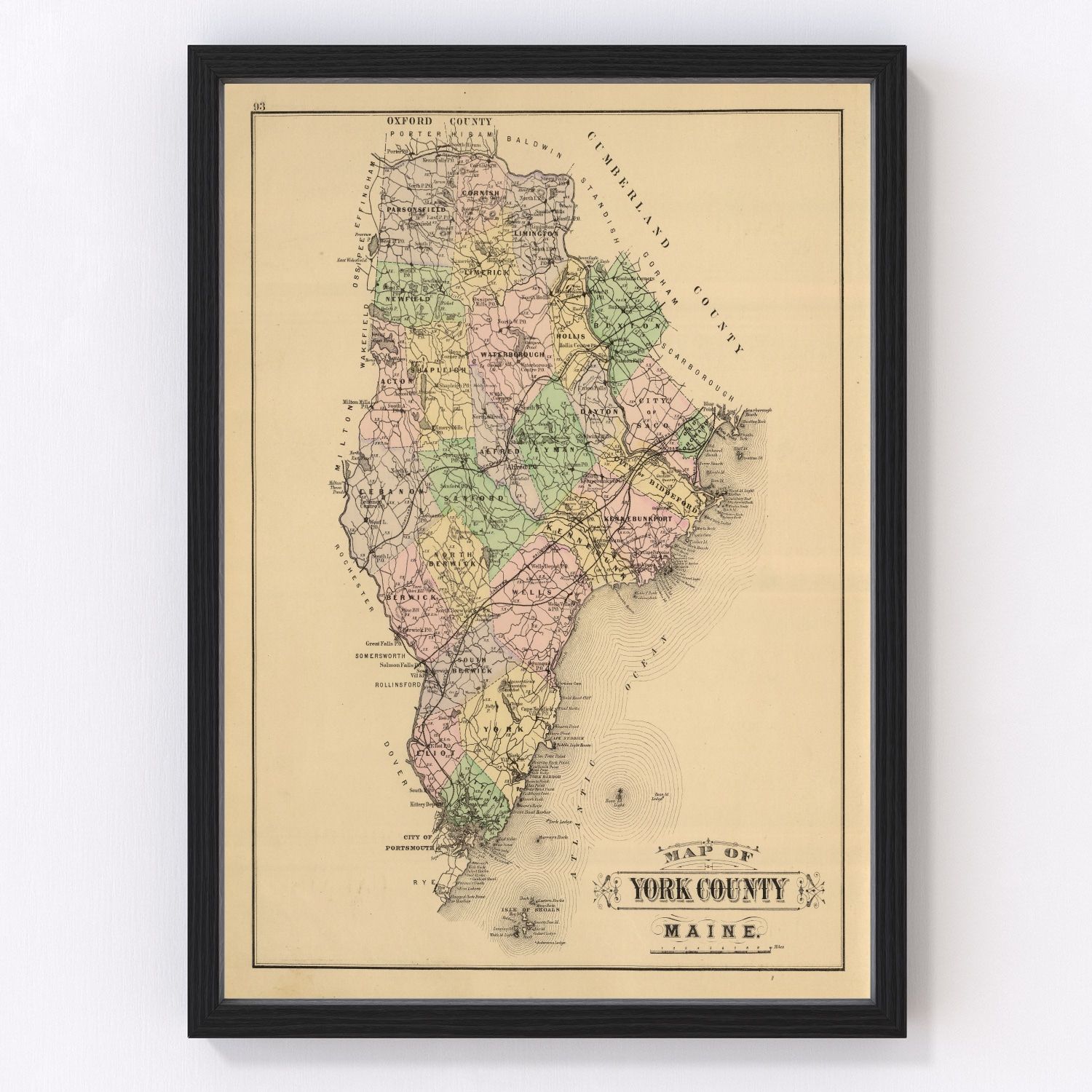 Vintage Map of York County, Maine 1885