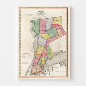 Vintage Map of Westchester County, New York 1839