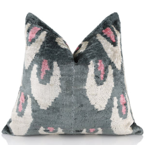 Gray & Blush Velvet Throw Pillow – 16x16 | Handmade Luxury