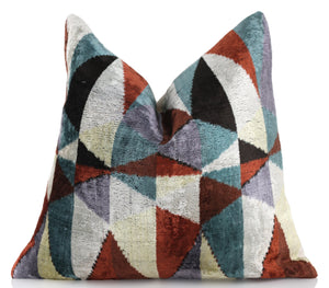 Handmade Geometric Velvet Throw Pillow – 16x16 Inch – Triangle Pattern